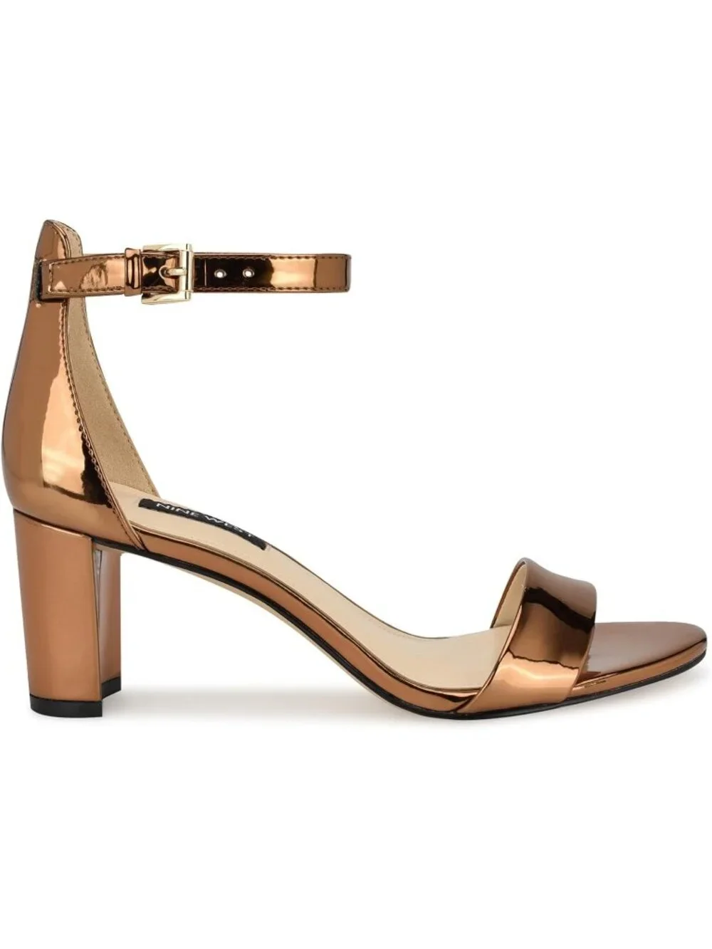 Women's Bronze Mirror Metallic Round Toe Ankle Strap Wnpruce Heeled Sandal Shoes